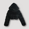Cropped hoodie van imitatiebont - luxe dames jas met ritssluiting - Bakkermode.nl