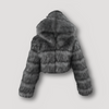 Cropped hoodie van imitatiebont - luxe dames jas met ritssluiting - Bakkermode.nl