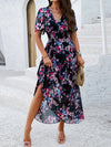 Dames bloemen maxi jurk - elegante korte mouwen zomeroutfit, luchtige stof voor casual uitjes