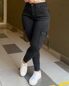 Hoge taille skinny jeans - dames cargo denim broeken met zakken