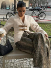 Beige wollen jas - elegante lange mouwen dames top
