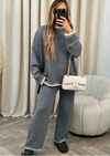 2-delige Dames lounge set - gebreide trui en wijde broek - Bakkermode.nl