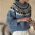 Blauwe Noorse yoke trui - zachte Scandinavische dames pullover - Bakkermode.nl