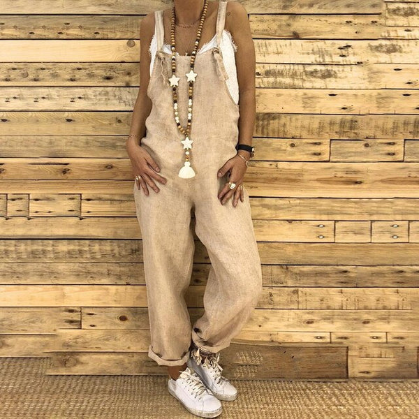 Dames casual jumpsuit - stijlvolle linnen dungaree voor dagelijkse ontspanning