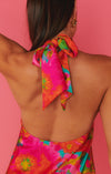 Dames casual mini jurk - levendige roze bloemenprint halterjurk voor de zomer