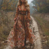 Dames bloemen maxi jurk - luchtige garden party outfit met elegante lange mouwen in boho stijl