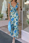 Dames maxi-jurk met bloemenprint - ruffled design met uitsnijdingen voor zomergelegenheden