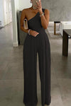 Dames jumpsuit met chique één-schouder ontwerp - trendy wijde broek voor sociale gelegenheden
