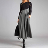 Elegante maxi jurk voor dames - grijze lange mouwen met geplooide rok