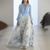 Vrouwen maxi jurk - elegante v-hals lange mouwen in blauw voor tuinfeesten