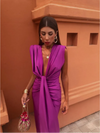 Vrouwen geplooide maxi jurk met hoge split - elegante avondgala voor bijzondere gelegenheden