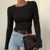 Slim fit lange mouwen t-shirt - dames effen split trui met gebreid patroon - Bakkermode.nl