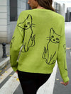Kattenprint trui - stijlvolle groene damespullover - Bakkermode.nl