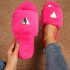 Fluffy pantoffels - dames huis slippers met hartdetail en open teen - Bakkermode.nl