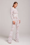Dames jumpsuit van kant - elegante avondmode met uitlopende broekspijpen en stijlvolle lange mouwen