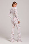 Dames jumpsuit van kant - elegante avondmode met uitlopende broekspijpen en stijlvolle lange mouwen
