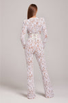 Dames jumpsuit van kant - elegante avondmode met uitlopende broekspijpen en stijlvolle lange mouwen