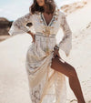 Vrouwen maxi jurk met elegante kantdetails - vloeiende bohemian jurk voor dames