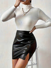 Hoge taille pu leren rok - trendy mini rok met een stijlvolle split