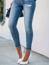 Hoge taille skinny jeans - chic denim broeken met knopdetail