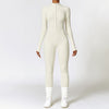 Warm zipper lange mouwen jumpsuit - yoga fitness sportbroek ademend dames bodysuit - Bakkermode.nl