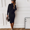 2-delig gebreid co-ords set - stijlvolle dames turtleneck top en midi rok - Bakkermode.nl