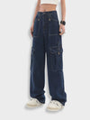 Dames cargobroek met zakken - blauwe wijde pijpen voor casual outfits - veelzijdige denim