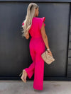 Dames jumpsuit - verfijnde casual look met wijde pijpen en ruches mouwen voor kantoor en avonden