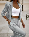 2-delige blazer en pantalon - gestreepte cropped blazer en wijde pantalon met hoge taille - Bakkermode.nl