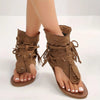 Bruine sandalen met franjes en veters - Bakkermode.nl