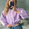 Cropped hoodie - korte sweater voor dames met ritssluiting en ballonmouwen - Bakkermode.nl