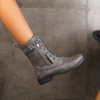 Dames vintage veterlaarzen - stijlvolle leren wandelschoenen