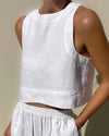 2-delige dames linnen crop top en wijde been broek set - stijlvolle zomerset voor dames