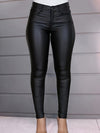 Zwarte high-waisted skinny jeans - trendy faux leren broeken voor dames