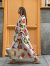 Dames maxi jurk met bloemenborduur - multicolour katoenen zomeroutfit