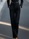 Dames jumpsuit met gouden knoopdetails - elegante kantoorlook in het zwart