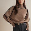 Gebreide trui met col - oversized dames trui met contrasterende accenten - Bakkermode.nl