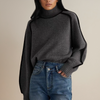 Gebreide trui met col - oversized dames trui met contrasterende accenten - Bakkermode.nl
