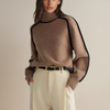Gebreide trui met col - oversized dames trui met contrasterende accenten - Bakkermode.nl