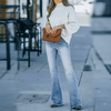 Dames flared jeans high-waisted casual broeken - trendy lichtblauwe bootcut & flared stijl