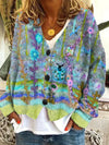 Dames gebreide cardigan - schattige oversized trui met bloemenborduring