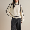 Gebreide trui met col - oversized dames trui met contrasterende accenten - Bakkermode.nl