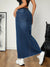 Dames blauwe denim maxi rok - relaxte casual stijl - lange lengte met elastische tailleband, voor dagelijks gebruik
