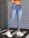 Blauwe skinny jeans - hoge rekbare denim broek voor dames
