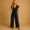 Dames jumpsuit met v-hals - stijlvolle wijde pijpen voor casual of kantoorgebruik
