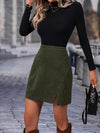 Olijfgroen corduroy mini rok - hoge taille met zijsplit