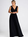 Elegante zwarte maxi-jurk met diepe v-hals en hoge split - Bakkermode.nl
