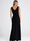 Elegante zwarte maxi-jurk met diepe v-hals en hoge split - Bakkermode.nl