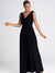 Elegante zwarte maxi-jurk met diepe v-hals en hoge split - Bakkermode.nl