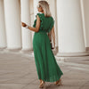 V-hals maxi jurk voor dames - groene geplooide avondmode